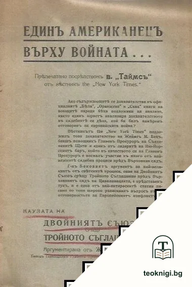 Каузата на Двойният съюз срещу Тройното съглашение: Един американец върху войната — корица