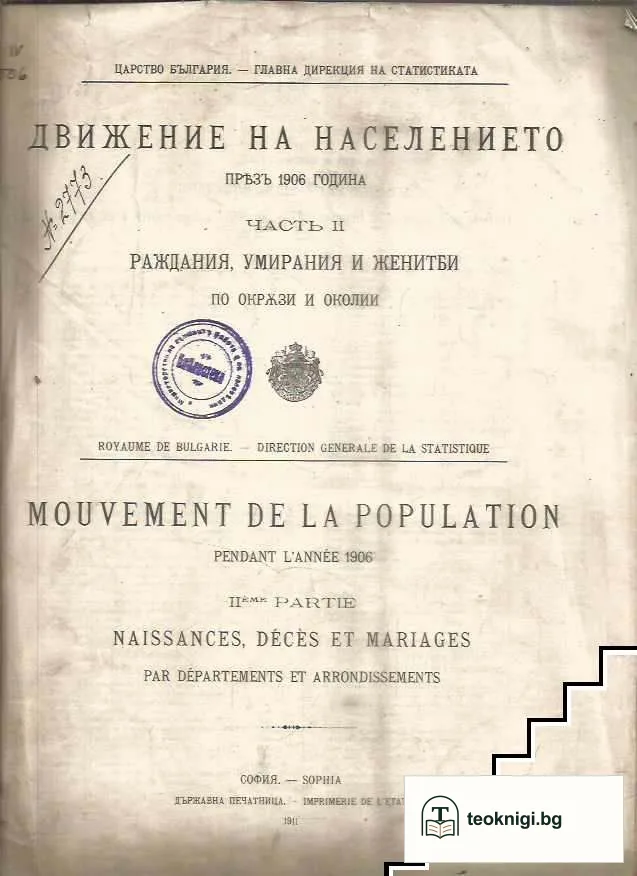 Движение на населението в Българското княжество презъ 1906. Частъ 2 — корица